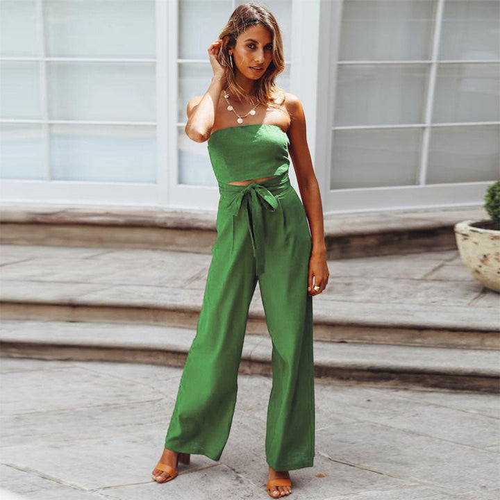 Sandy | Kvinders Strapless Båndliv Bred Ben Jumpsuit