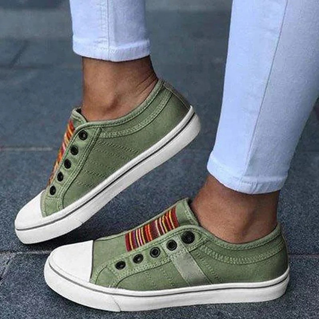 Lara | Damernes Trendy Stribede Canvas-Sneakers