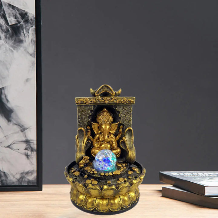 Ganesha Statue med LED Vandfald i Resin