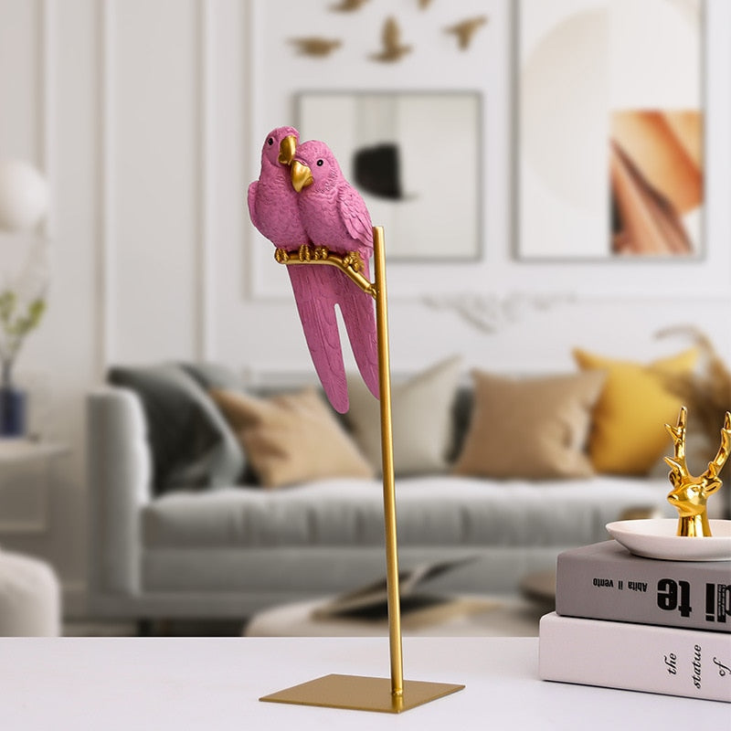 Dekorativ Lovebird Skulptur i Metal og Harpiks
