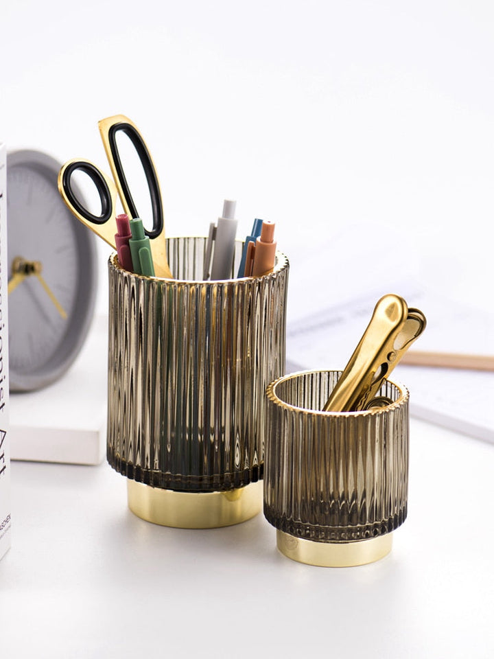 Guldfolie Makeup Organizer i Tonet Glas