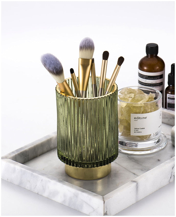 Guldfolie Makeup Organizer i Tonet Glas