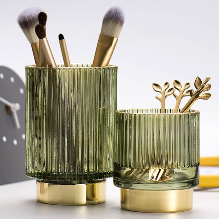 Guldfolie Makeup Organizer i Tonet Glas
