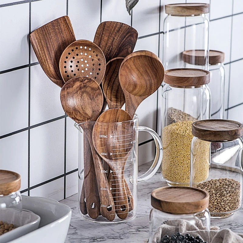 Premium Teak 7-delers Køkkenredskabs Sæt med Elegant Design