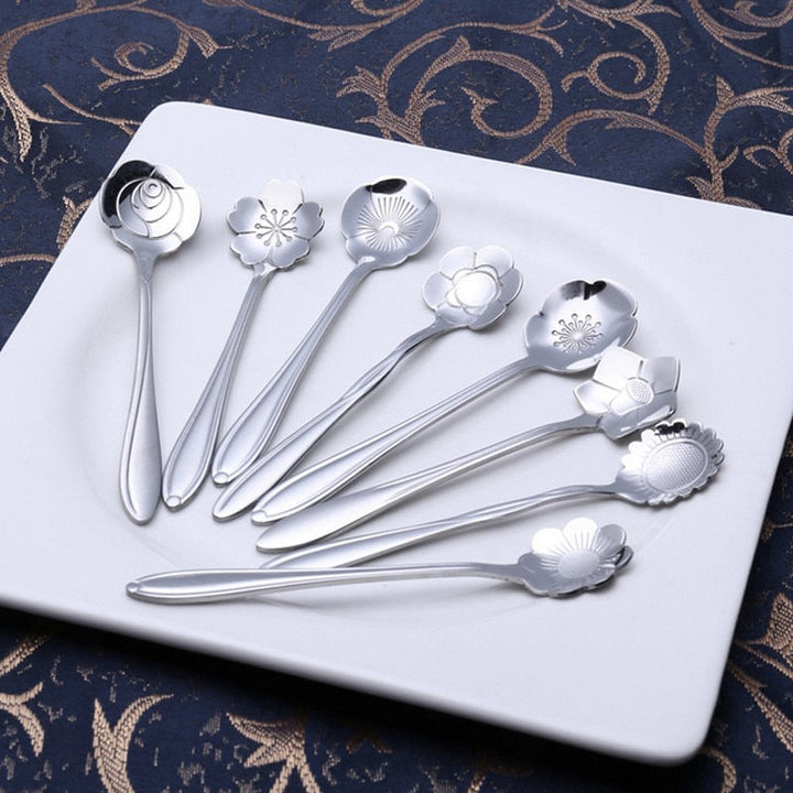 Blomsterdesign Teaspoons i Rustfrit Stål - 8 Stk