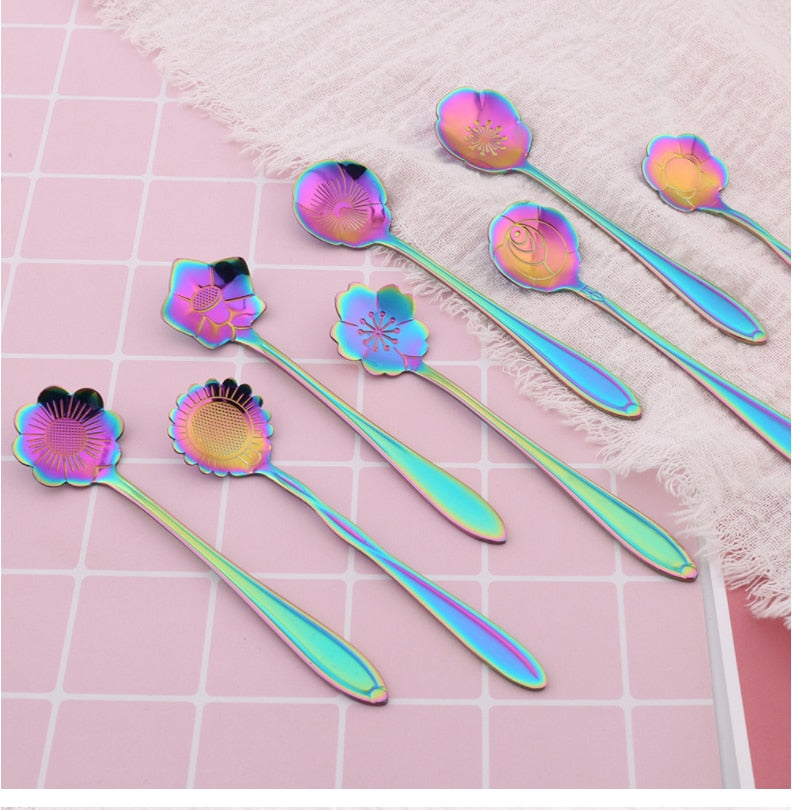 Blomsterdesign Teaspoons i Rustfrit Stål - 8 Stk