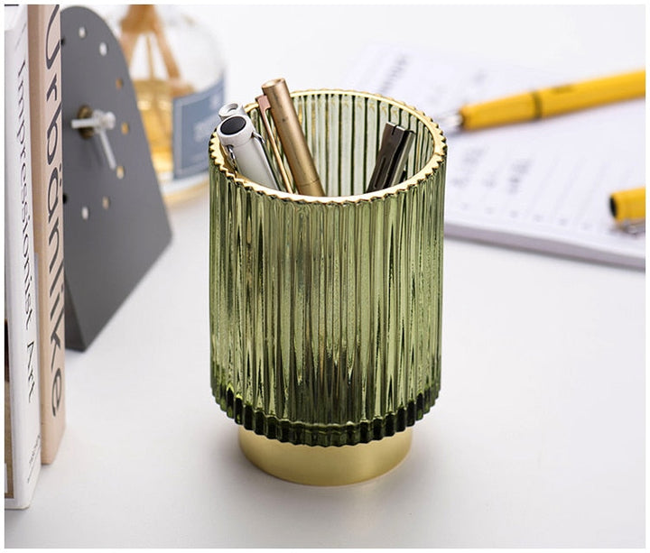 Guldfolie Makeup Organizer i Tonet Glas