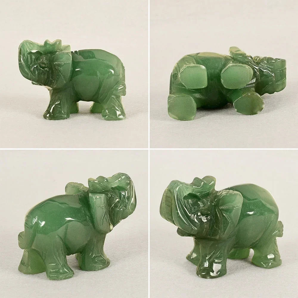 Grøn Aventurine Jade Elefant Figurine til Feng Shui Dekor