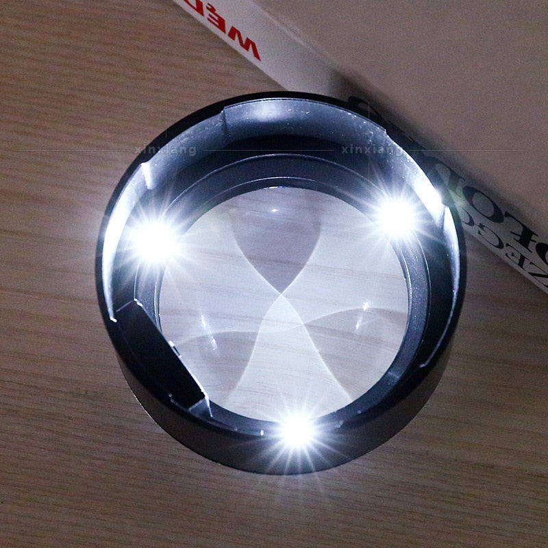 LED Forstørrelsesglas med Hovedmontering og K9 Glaslinse