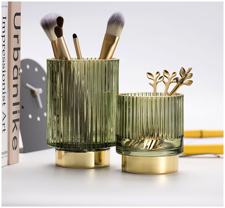 Guldfolie Makeup Organizer i Tonet Glas