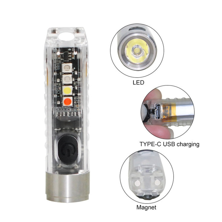 Mini LED Nøglering Lommelygte med Opladning og Flere Lysindstillinger