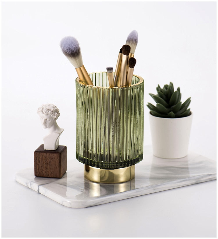 Guldfolie Makeup Organizer i Tonet Glas