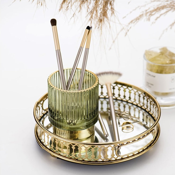Guldfolie Makeup Organizer i Tonet Glas