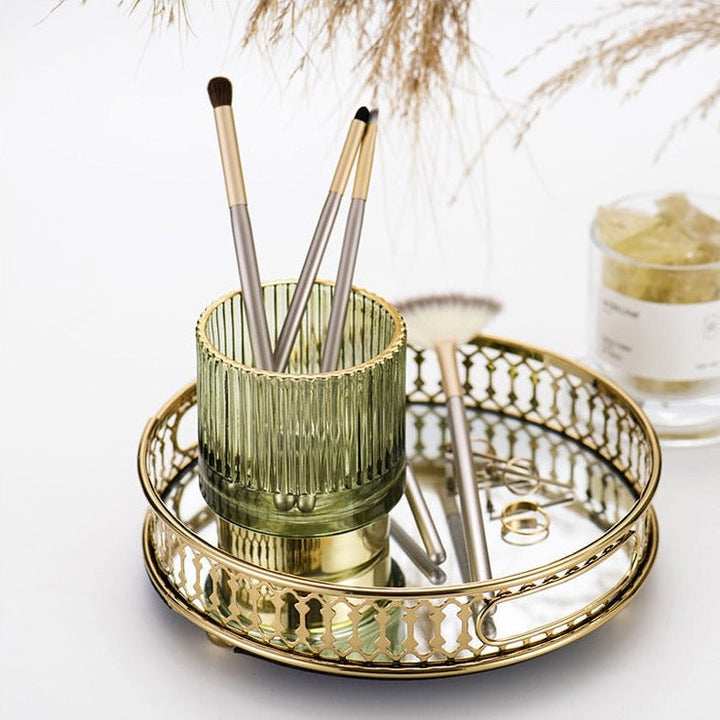 Guldfolie Makeup Organizer i Tonet Glas