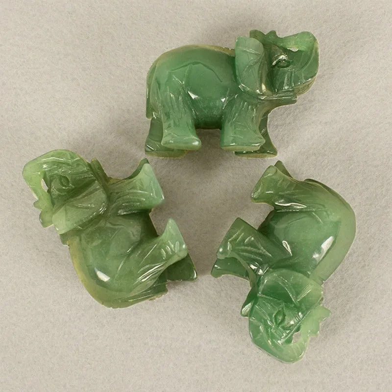 Grøn Aventurine Jade Elefant Figurine til Feng Shui Dekor