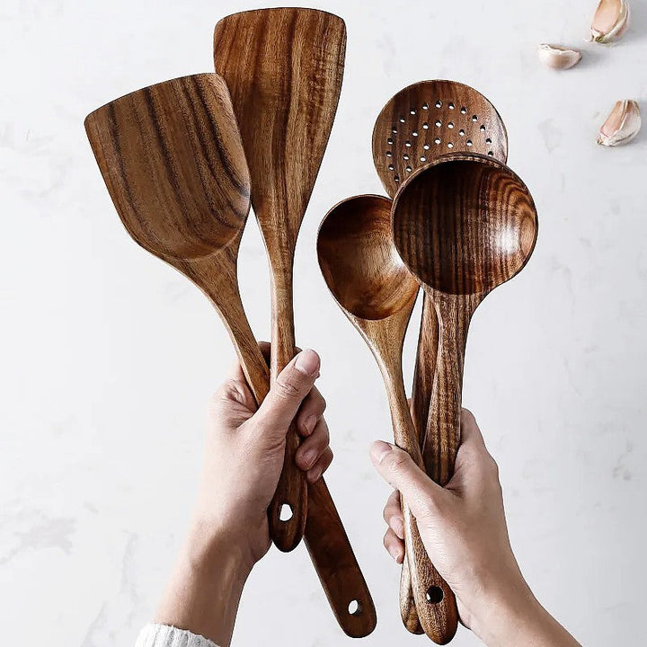 Premium Teak 7-delers Køkkenredskabs Sæt med Elegant Design