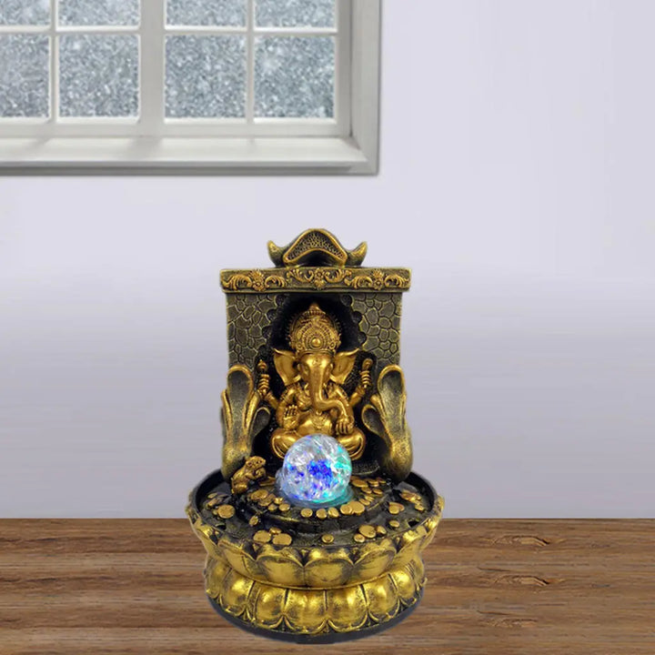 Ganesha Statue med LED Vandfald i Resin
