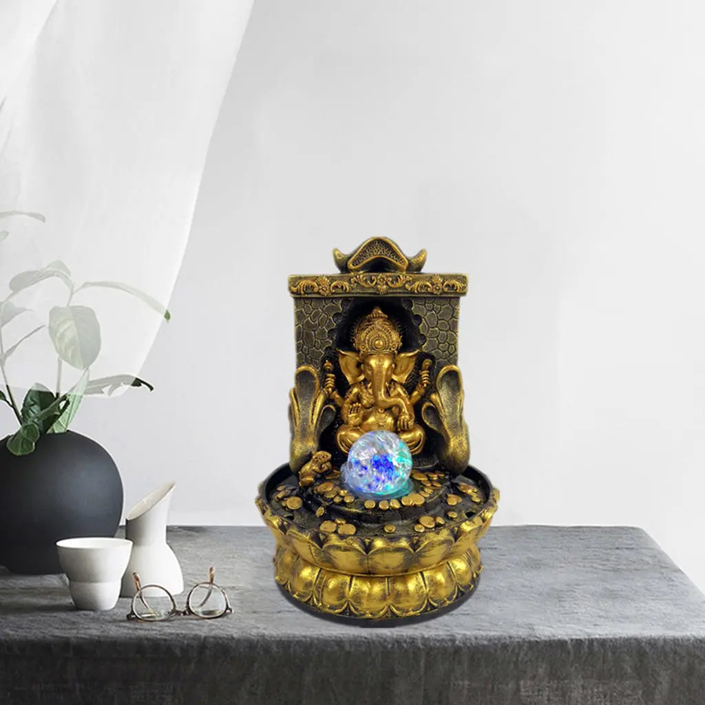 Ganesha Statue med LED Vandfald i Resin