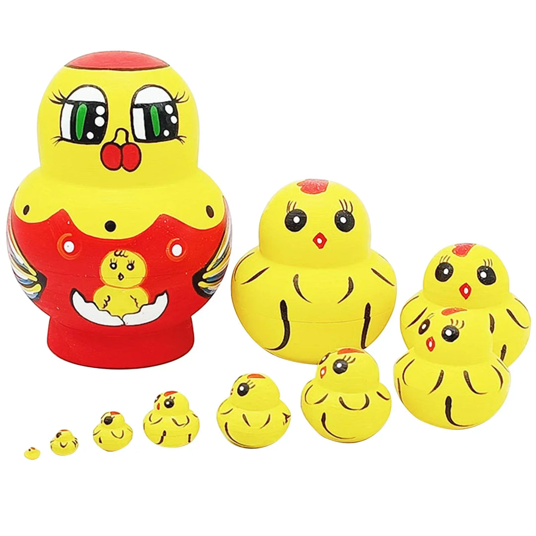 Traditionelt Sæt af 10 Håndlavede Træ-Matryoshka Dukker