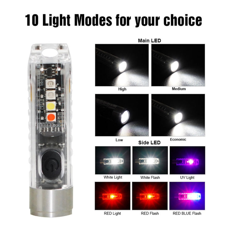 Mini LED Nøglering Lommelygte med Opladning og Flere Lysindstillinger