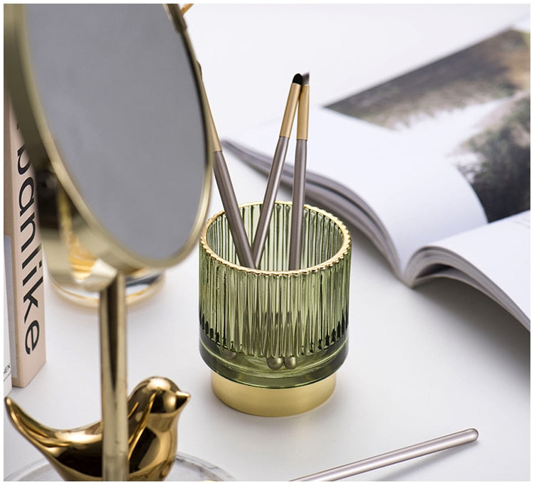 Guldfolie Makeup Organizer i Tonet Glas