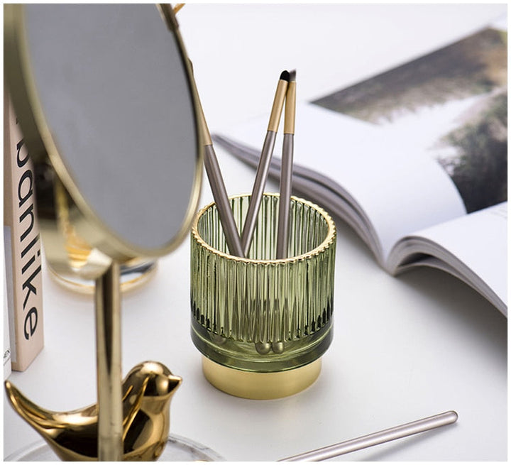 Guldfolie Makeup Organizer i Tonet Glas