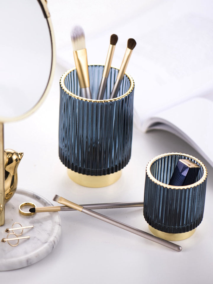 Guldfolie Makeup Organizer i Tonet Glas