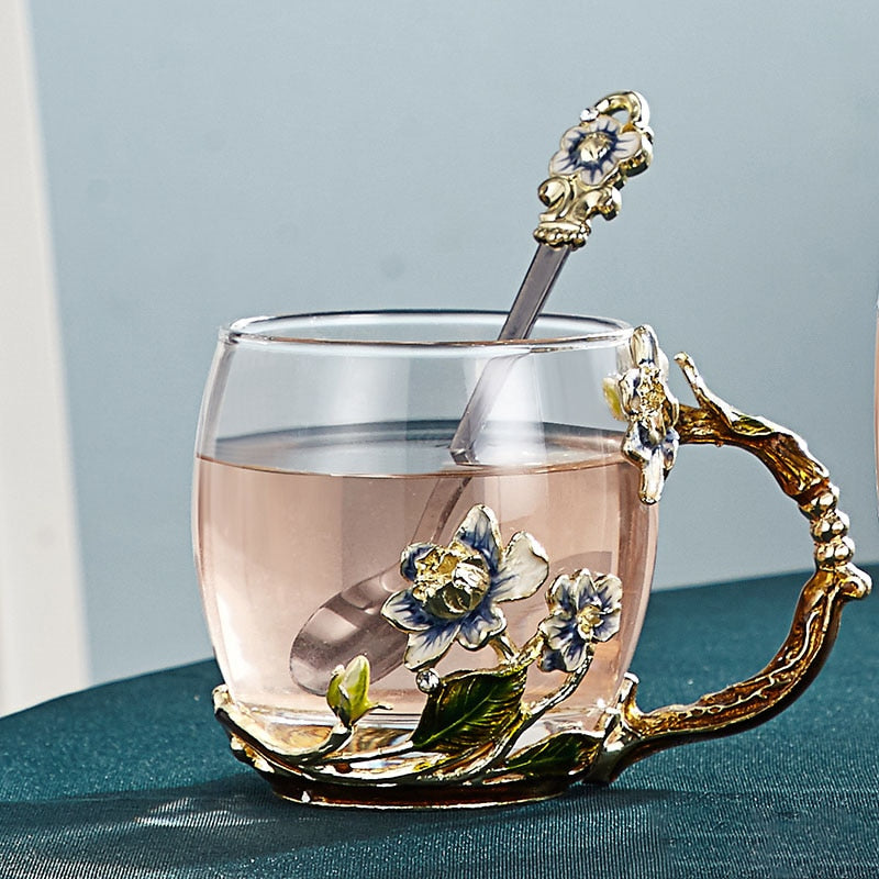 Håndlavet Emalje Blomst Glas Kaffe- og Te Krus