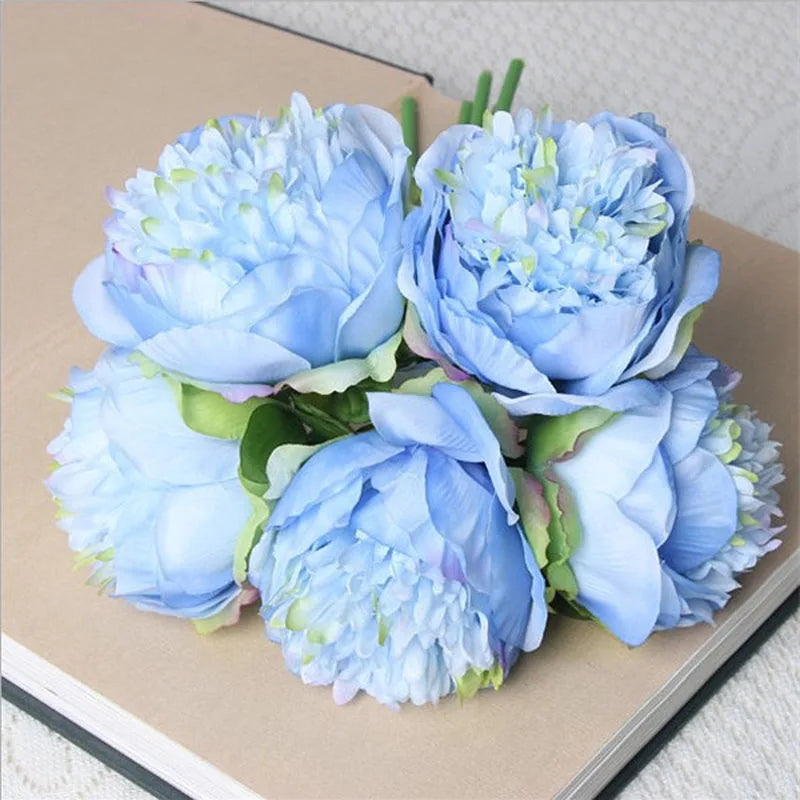 Stor Kunstig Pæon Blomsterbuket i Silke til Bryllup og Dekoration
