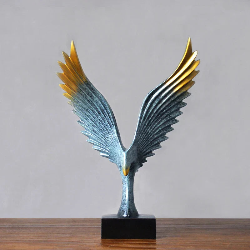 Elegant Ørneskulptur i Guld og Sort Harpiks