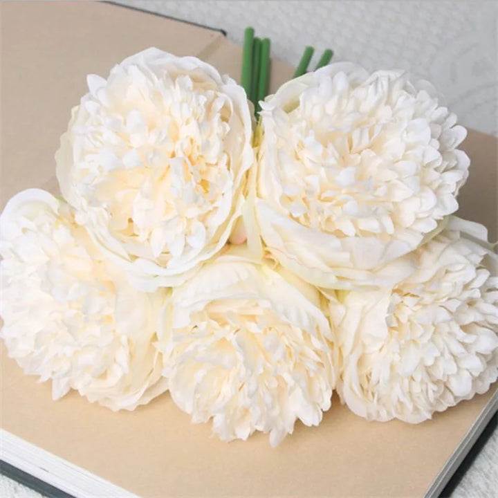 Stor Kunstig Pæon Blomsterbuket i Silke til Bryllup og Dekoration
