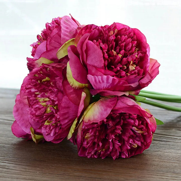 Stor Kunstig Pæon Blomsterbuket i Silke til Bryllup og Dekoration