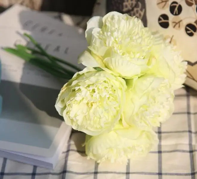 Stor Kunstig Pæon Blomsterbuket i Silke til Bryllup og Dekoration