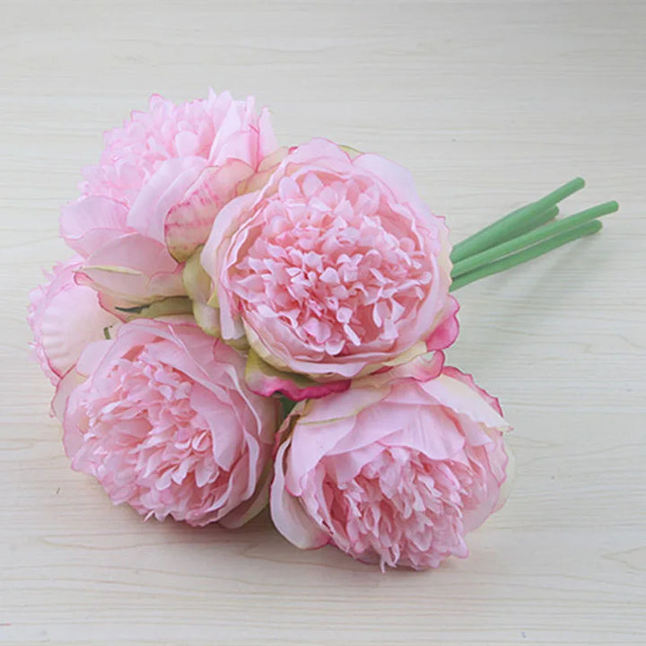 Stor Kunstig Pæon Blomsterbuket i Silke til Bryllup og Dekoration