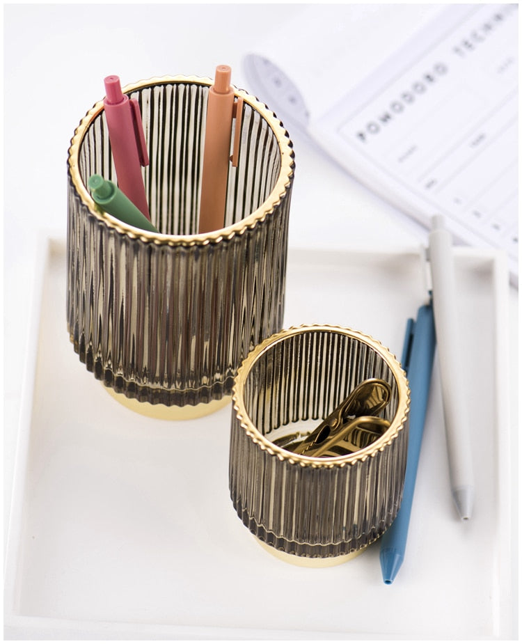 Guldfolie Makeup Organizer i Tonet Glas