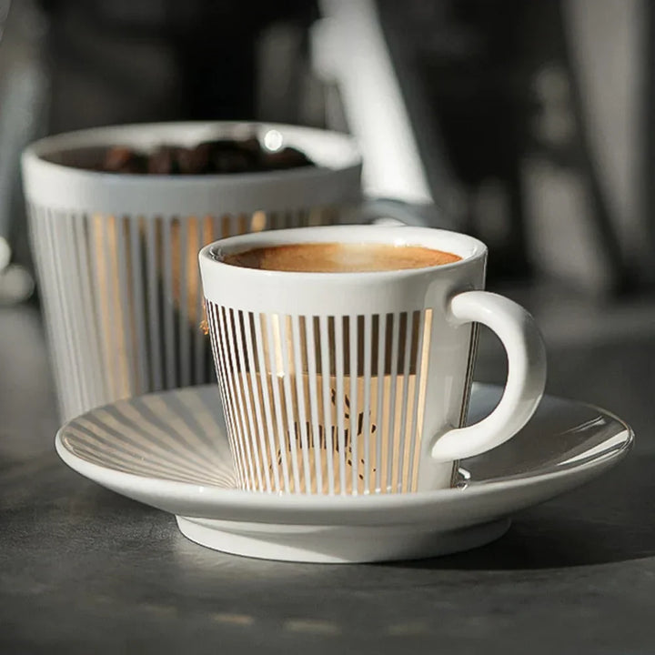 Keramiske Kaffekopper med Leopardmønster og Underlag