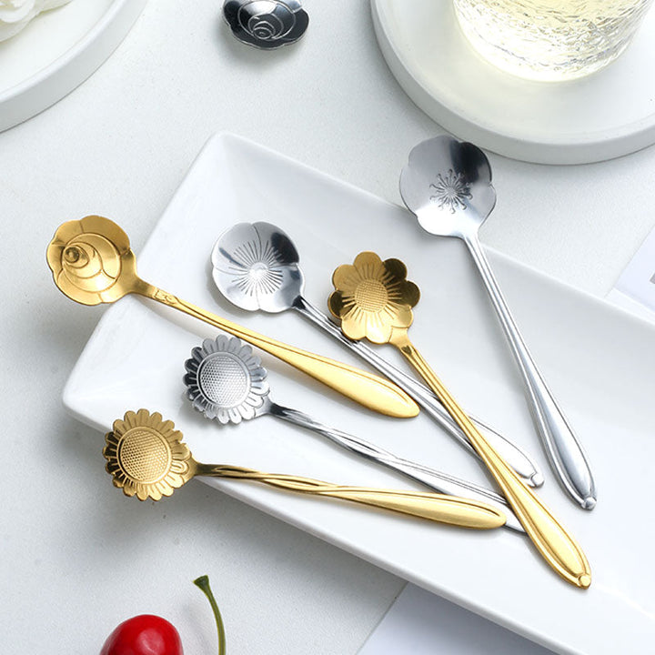 Teaspoons i Rustfrit Stål med Blomstermotiv - 8 Stykker
