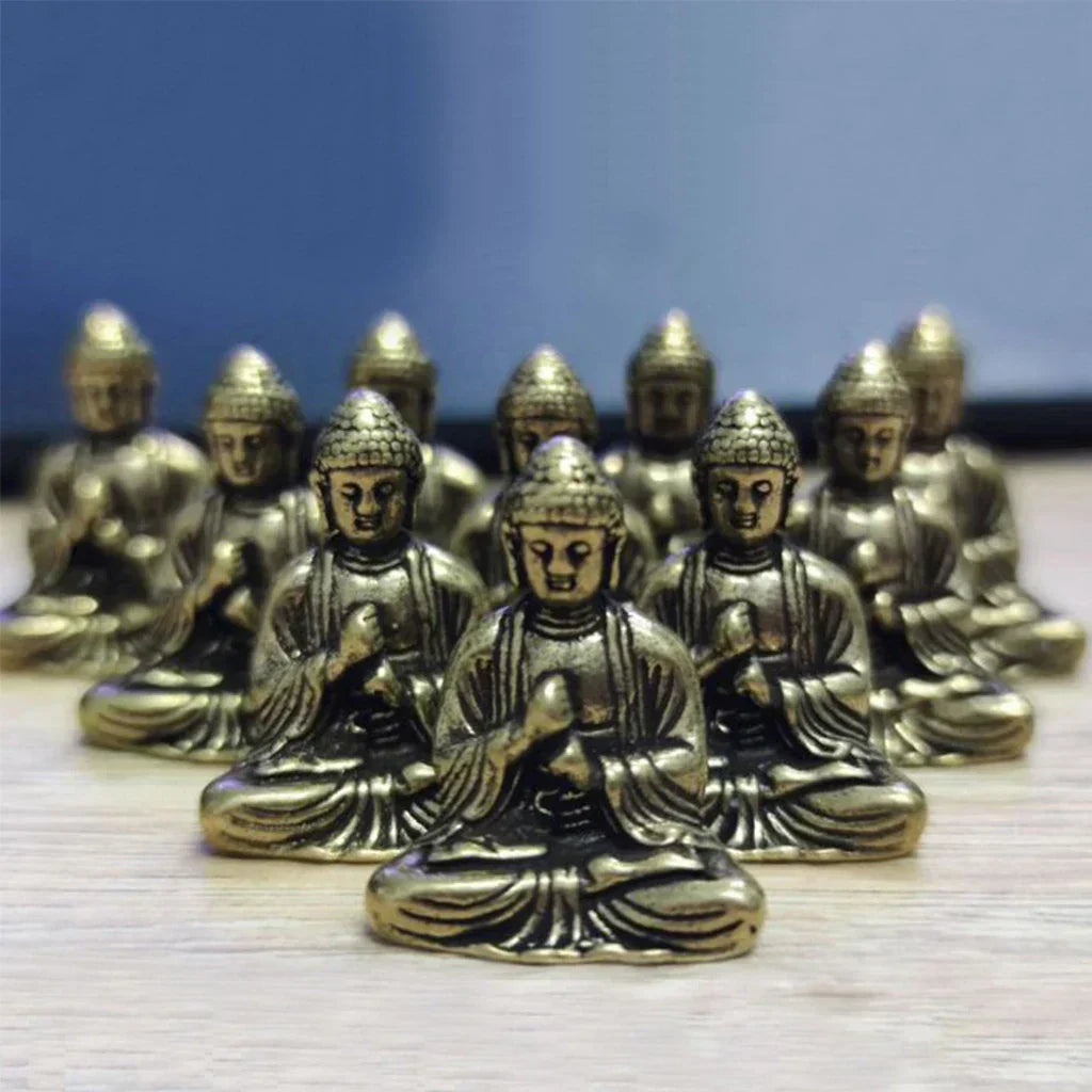 Mini Messing Buddha Statuer - Sæt af 10 til Kontorindretning