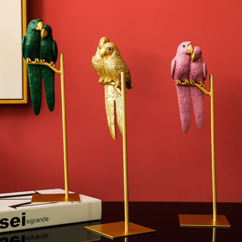 Dekorativ Lovebird Skulptur i Metal og Harpiks