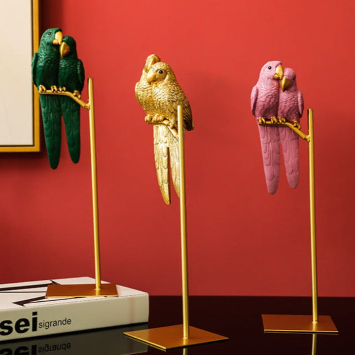 Dekorativ Lovebird Skulptur i Metal og Harpiks