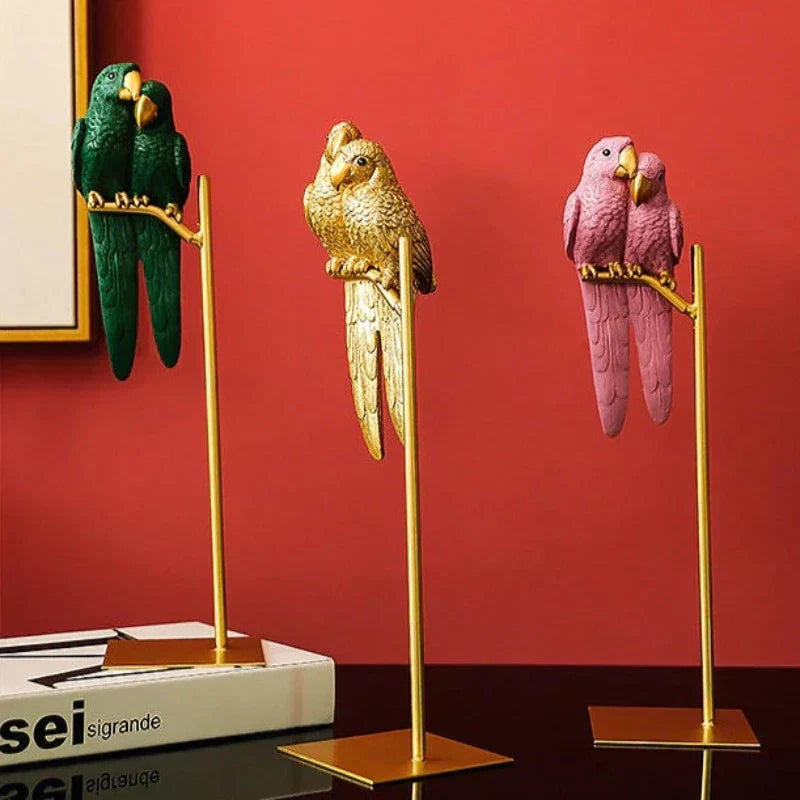 Dekorativ Lovebird Skulptur i Metal og Harpiks