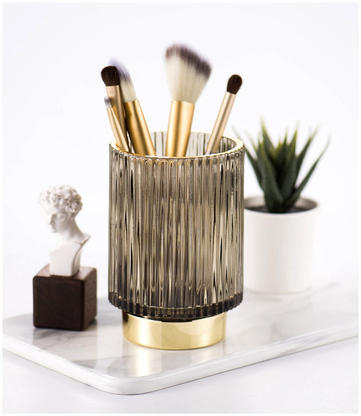 Guldfolie Makeup Organizer i Tonet Glas