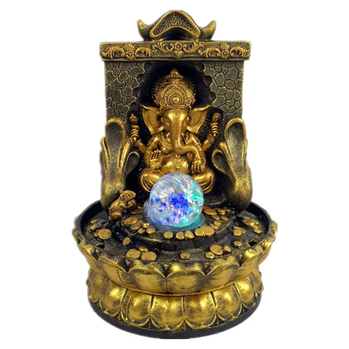 Ganesha Statue med LED Vandfald i Resin