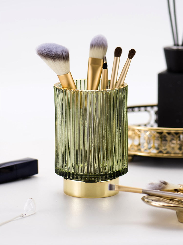 Guldfolie Makeup Organizer i Tonet Glas