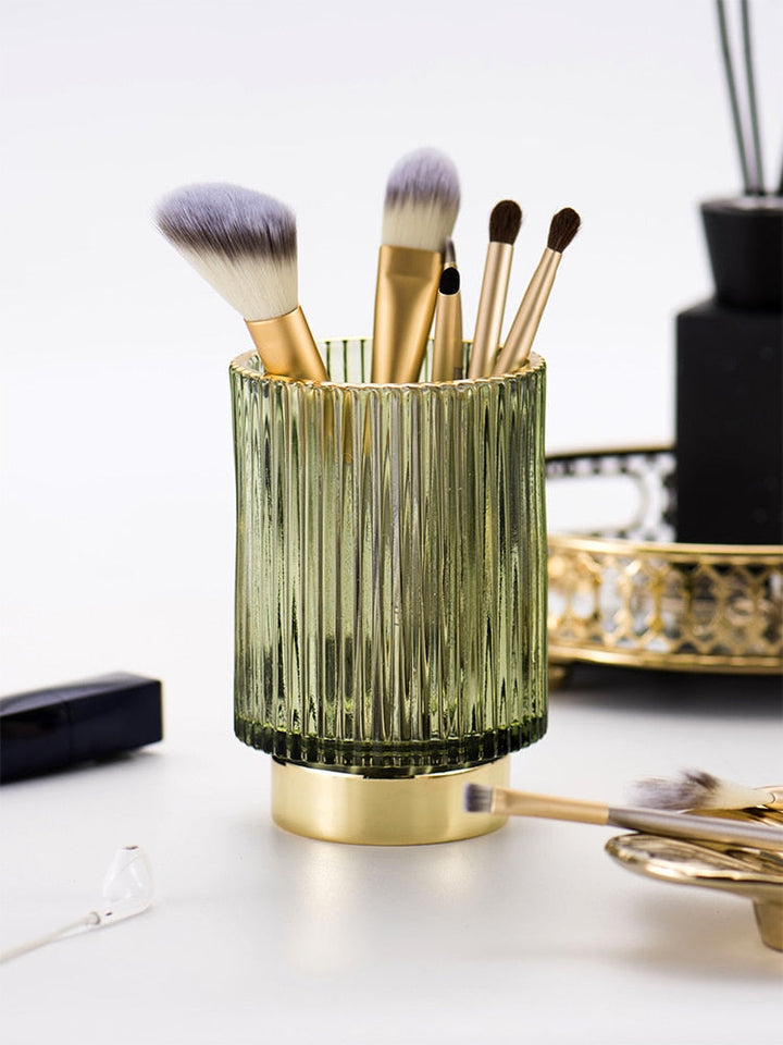 Guldfolie Makeup Organizer i Tonet Glas