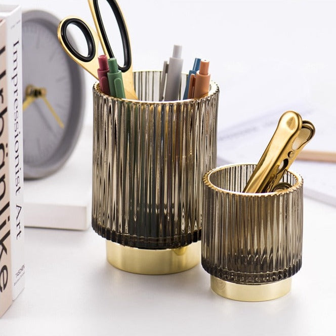 Guldfolie Makeup Organizer i Tonet Glas