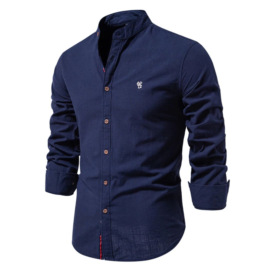 Langærmet slim fit skjorte med ståkrave
