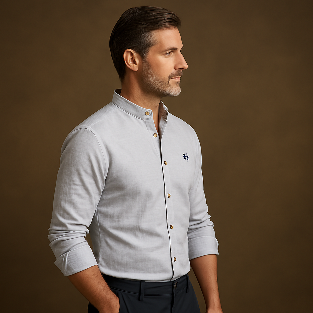 Langærmet slim fit skjorte med ståkrave