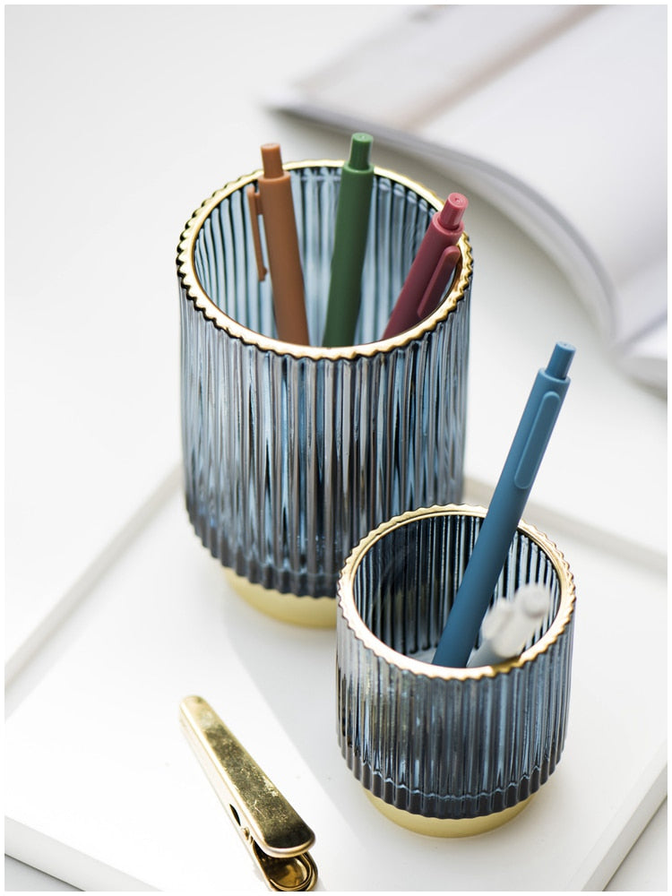 Guldfolie Makeup Organizer i Tonet Glas