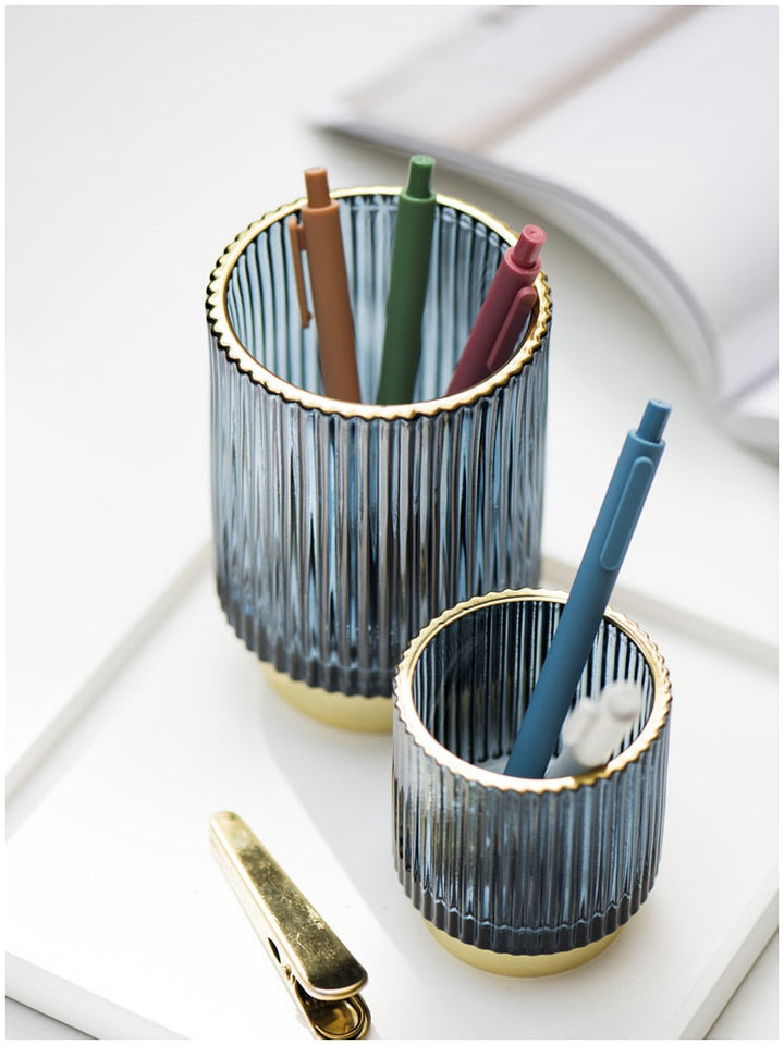Guldfolie Makeup Organizer i Tonet Glas